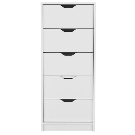 Tuhome Basilea 5 Drawers Tall Dresser, Pull Out System, White CLB8974